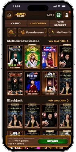 Page des tables de casino en direct Fat Pirate