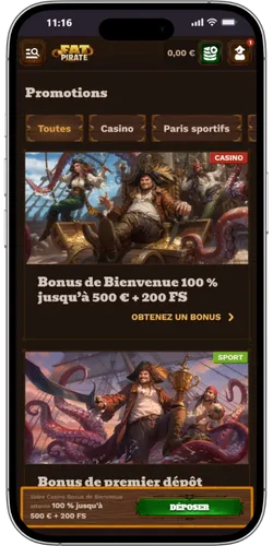Page des promotions et bonus Fat Pirate Casino France