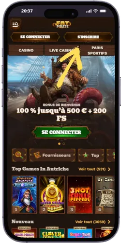 Bouton inscription sur la page d'accueil Fat Pirate Casino