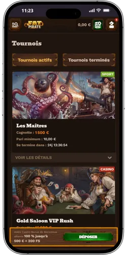 Page des tournois et compétitions Fat Pirate Casino