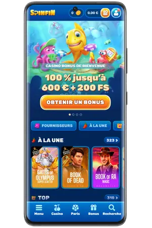 Page accueil SpinfiN Casino interface moderne