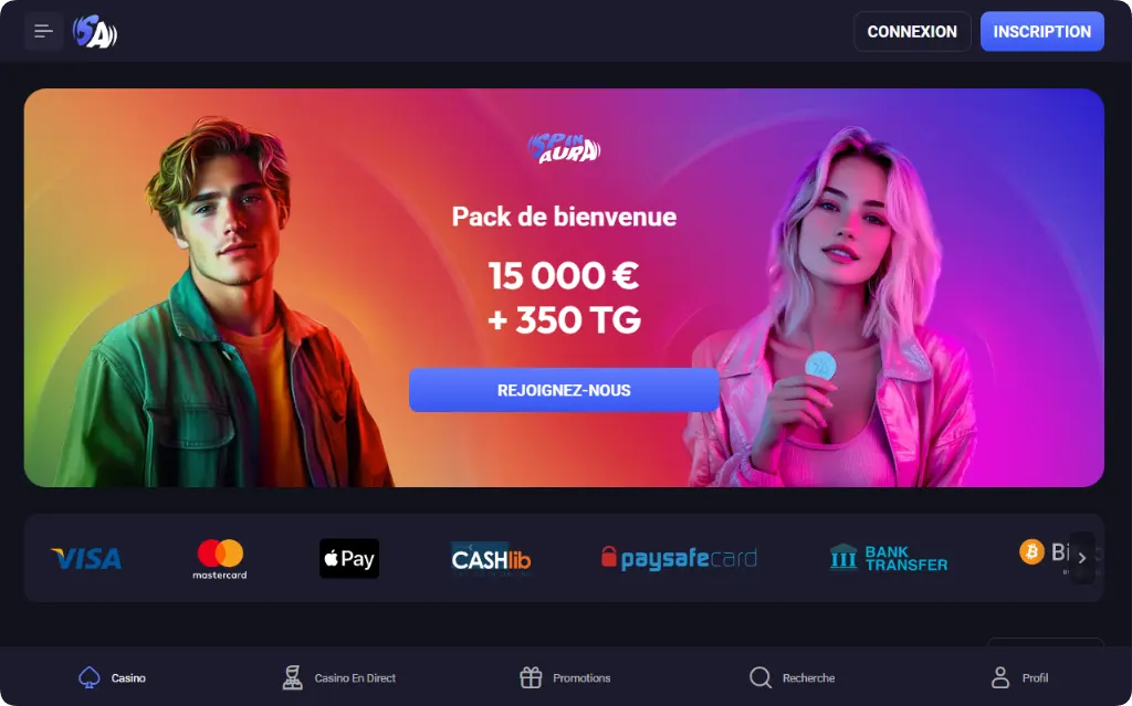 SpinAura Casino live sans KYC – tables en direct avec croupiers