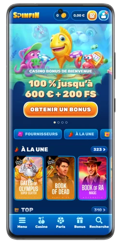 Inscription terminée sur Spinfin casino avec accès au premier dépôt